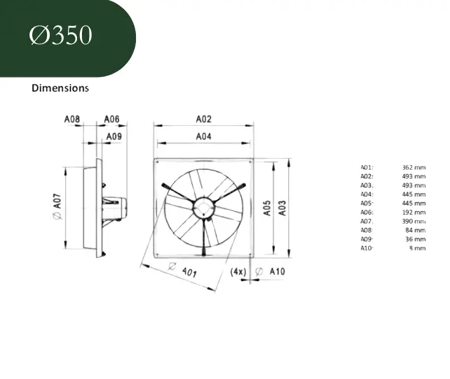 Väggfläkt Vosterman Ø350 ~1 fas - 44021-V